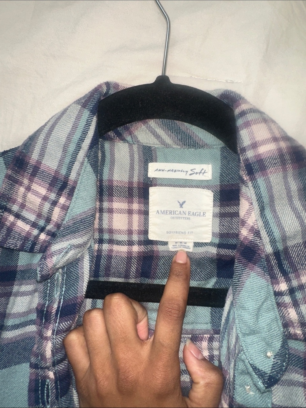 Boyfriend fit Plaid Flannel Shirt - Blue & Green - Picture 3 of 5